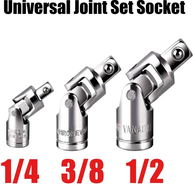Universal Gelenkadapter Set für Ratschenschlüssel in den Größen 1/4, 3/8 und 1/2 Zoll, Farbe: Silber - Bild 1