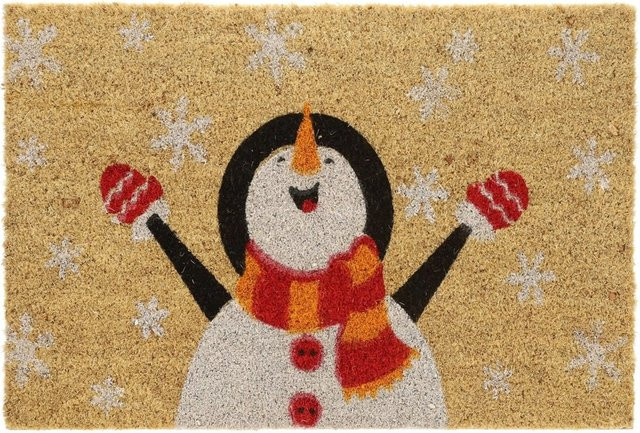 Relaxdays Kokos-Fußmatte Schneemann Mehrfarbig Rutschfest und Wetterfest B/T: 60 x 40 cm, Höhe: 1,5 cm - Bild 1