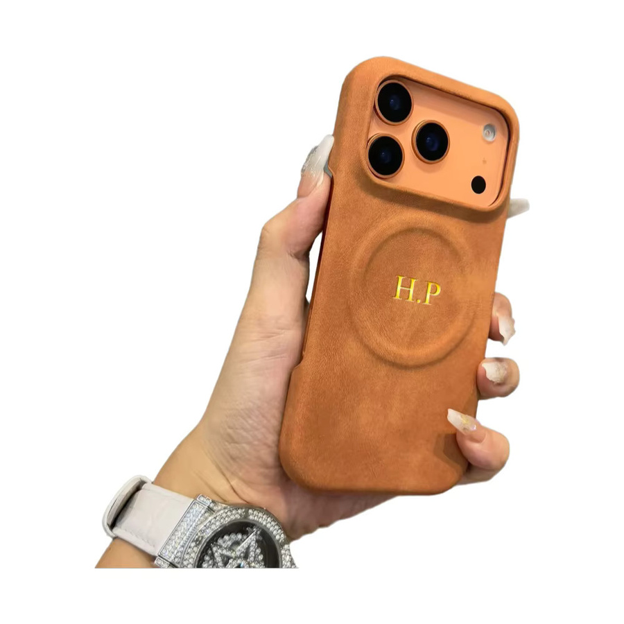 YLUOYI Retro-Kunstleder Handyhülle mit Heißfolienprägung in Gold für iPhone 17 16 15 14 13 Pro Max und 17 Air, magnetisch und kabelloses Laden kompatibel, Farben: Gold, Grau - Bild 2