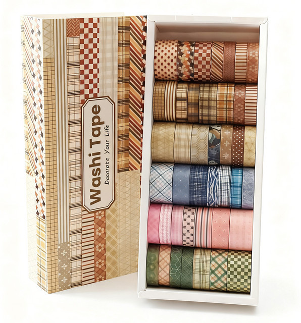 42 Rollen Washi-Tape-Set mit kariertem Design in Braun und Multicolour für Scrapbooking, Junk Journal und Bullet Journaling aus Papier - Bild 1