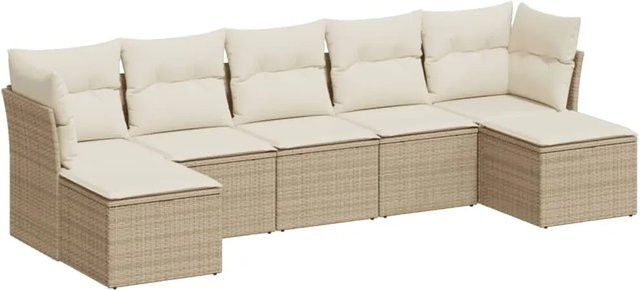 vidaXL 7-teilige Garten-Sofagarnitur aus Poly-Rattan in Beige mit Sitzkissen und Stauraum - Bild 1