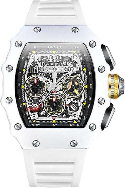 ONOLA Chronograph, Quarz, Silikonarmband, Weiß, Herren - Bild 1
