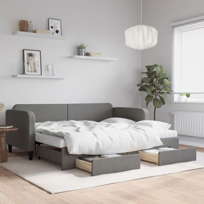 Vidaxl Funktionsbett Tagesbett ausziehbar mit Schubladen in Anthrazit Grau aus Stoff und Metall B/T/H: 90 x 190 cm - Bild 1
