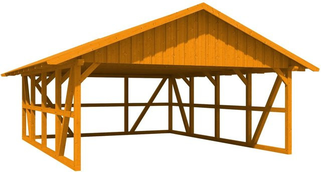 Skan Holz Carport Schwarzwald aus Fichtenholz mit Dachschalung und Rückwand in Eiche Hell, B: 684 cm, T: 772 cm - Bild 1