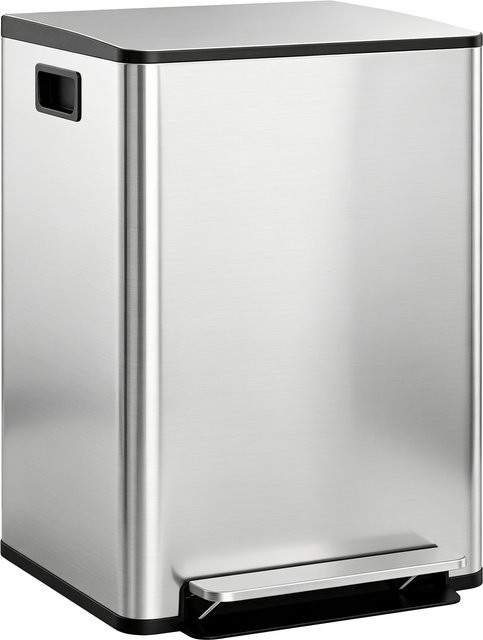HOMCOM Mülleimer Küche Edelstahl Silber mit 2 Fächern à 30 L, Treteimer mit Softclose-Deckel und abnehmbaren Inneneimern, B/T/H: 47,7 x 37,5 x 66,8 cm - Bild 1