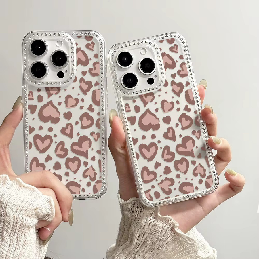 Caynes Stoßfeste Handyhülle mit Herzform und Leopardenmuster für iPhone 12 bis 17 Pro Max, Transparent/Multicolor - Bild 4