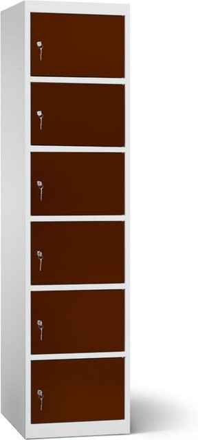 rotstahl Akku-Ladeschrank mit 6 Fächern in Mahagoni und lichtgrauem Korpus, B: 45 cm, H: 180 cm - Bild 1