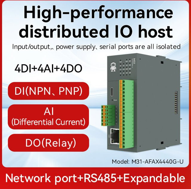 CDEBYTE Remote IO Modbus Distributed IO M31-AFAX4440G-U mit DI/DO/AO/AI, RS485, RJ45 Ethernet/LAN und Erweiterungsmodul, Grau - Bild 1