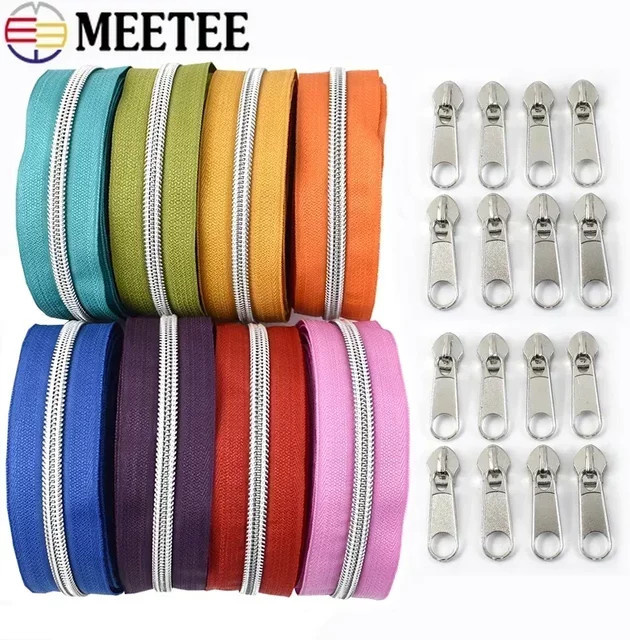 Meetee Nylon-Reißverschluss mit silbernen Zähnen und Schieber für Taschen und Kleidung DIY-Reparatur-Zubehör - Bild 1