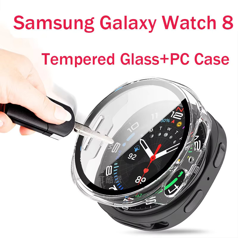 PC-Gehäuse für Samsung Galaxy Watch 8, 3D-Hartglas-Abdeckung, Schwarz - Bild 2