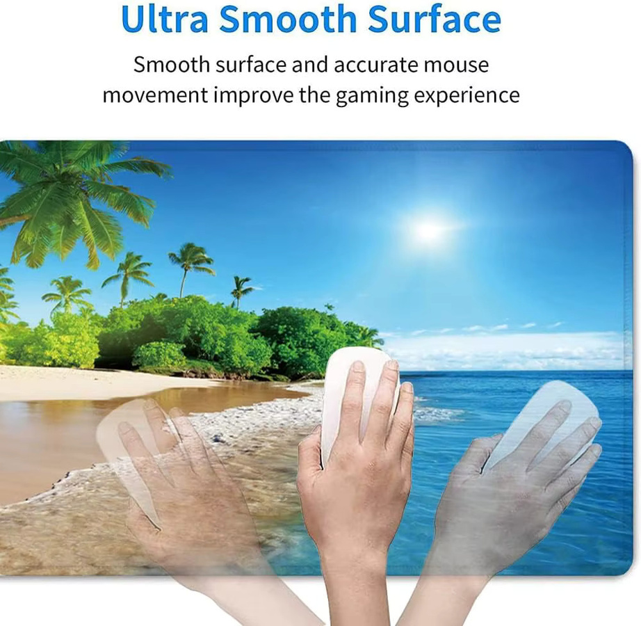 Beach View XL Gaming-Mauspad in Multicolour mit rutschfester Unterseite und genähten Kanten für Laptop, Tastatur und Maus - Bild 5