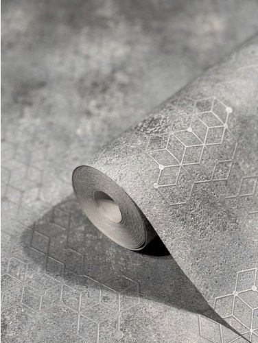Marburg Vliestapete Hailey mit geometrischem Würfelmuster in Grau-Silber - Bild 1