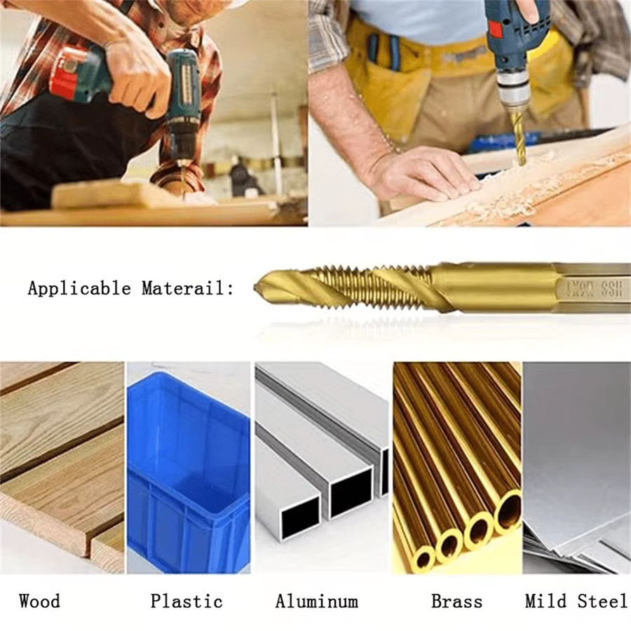 Verbund-Schraubgewindebohrer-Set mit Sechskantschaft zum Gewindeschneiden und Senkerbohren für Holz, Kunststoff und weiches Metall, 6 Stück - Bild 2