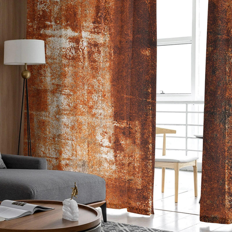 A Family Of Home Textiles Transparente Tüll-Vorhänge mit abstrakter geometrischer Textur in Orange, 2er-Set, Breite: 135 cm, Höhe: 160 cm - Bild 4