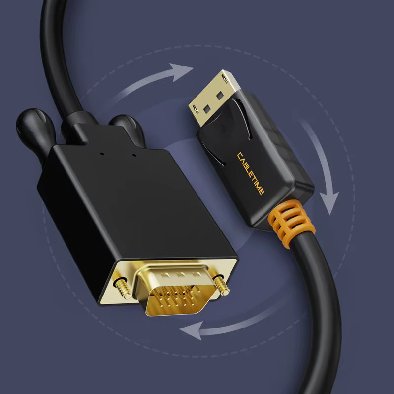 CABLETIME DisplayPort zu VGA Adapter Konverterkabel in Schwarz - Bild 2