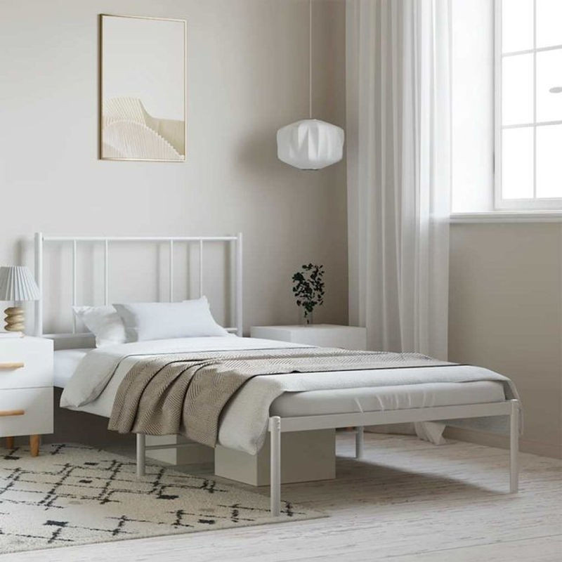 Vidaxl Metallbett in Weiß mit Kopfteil im klassischen Design, B/L: 100 x 200 cm - Bild 1