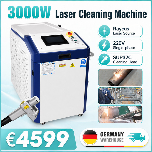 cnczone Laserreinigungsmaschine mit 3000W Faserlaser und Einzelpendel-Reinigungskopf zur Rost-, Öl- und Farbentfernung für Metall- und Steinoberflächen mit Wasserkühlung - Bild 1
