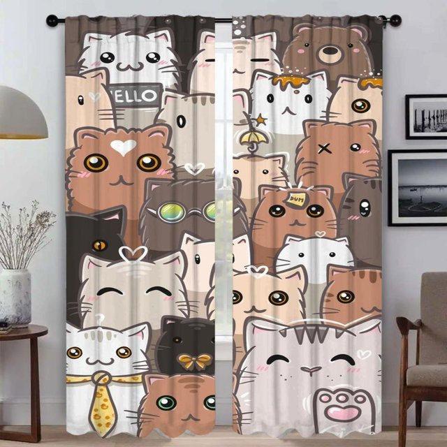 Zweierpack Verdunkelungsvorhänge mit Tier-Illustrationen in Mehrfarbig, semi-transparent, Breite: 50 cm, Höhe: 70 cm - Bild 1