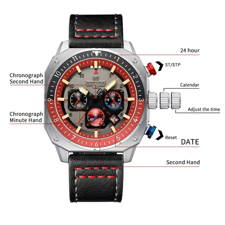 NAVIFORCE Armbanduhr, Quarz, Leder, Schwarz, Herren - Bild 2