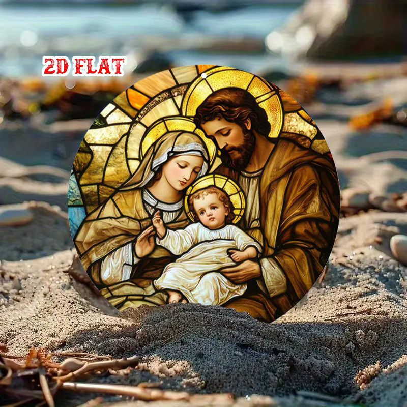 Rundes Aluminium-Metallblechschild Heilige Familie von Potdemiel mit Josef, Maria und Baby Jesus, rustikale Wandkunst, Durchmesser: 19,99 cm - Bild 4