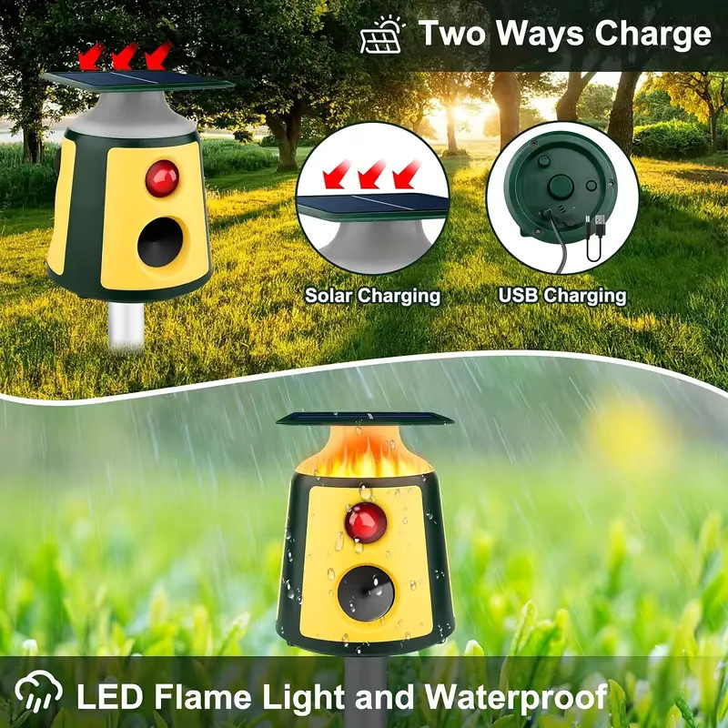 SAIJZEK Solarbetriebener Tiervertreiber mit 360-Grad-Infrarotsensor und LED-Taschenlampe zur Abwehr von Nagetieren und Vögeln im Garten - Bild 5