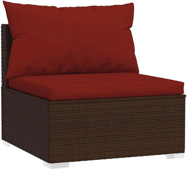 vidaXL Garten-Mittelsofa aus Poly Rattan mit Kissen in Braun - Bild 1