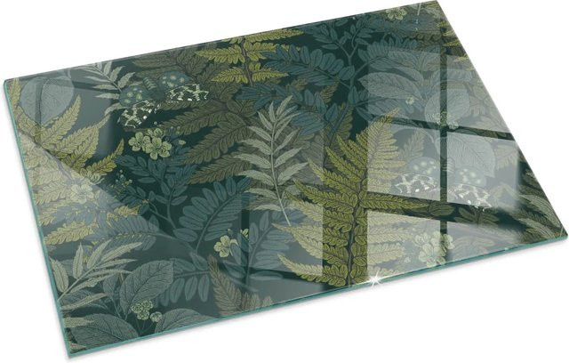 Tulup Glasplatte für Kamin mit Pflanzenmotiven und Funkenschutzplatte, Farbe: Grün, B x H: 100 x 70 cm - Bild 1