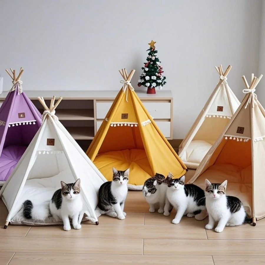 Waschbares Katzen-Tipi-Zelt von shenzhennalan mit dickem Kissen in Beige - Bild 3