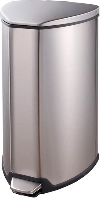 PROREGAL Dreieckiger Treteimer mit Kunststoff-Inneneimer und gedämpft schließendem Deckel, Silber, H x B x T: 51,2 x 27,2 x 29,3 cm - Bild 1
