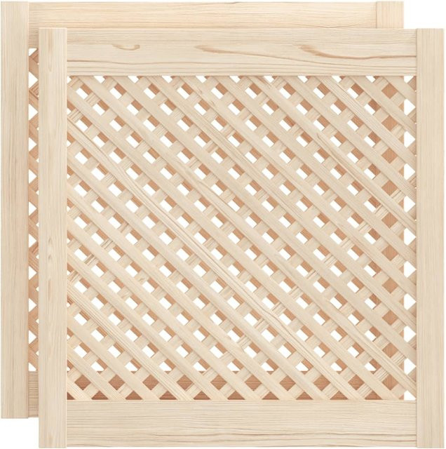 2er-Set Schranktüren aus Massivholz Kiefer mit Gitterdesign in Beige, B: 59,5 cm, H: 61,5 cm von Yiwydaa - Bild 1