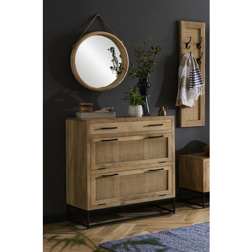 SIT Garderobenpaneel CANE aus Mangoholz und Rattan mit 4 Haken in Braun - Bild 3