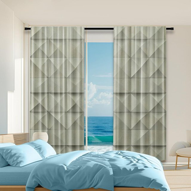 Tonnika Chen Transparente Vorhänge mit geometrischem Rautenmuster aus Polyester, 2er-Set, Farbe: Transparent, B: 100 cm, H: 70 cm - Bild 1