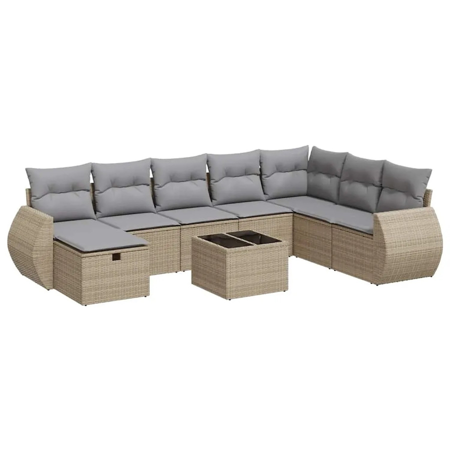 vidaXL 9-tlg. Garten-Sofagarnitur in L-Form aus Poly-Rattan mit Kissen und Couchtisch in Beige und Grau - Bild 2
