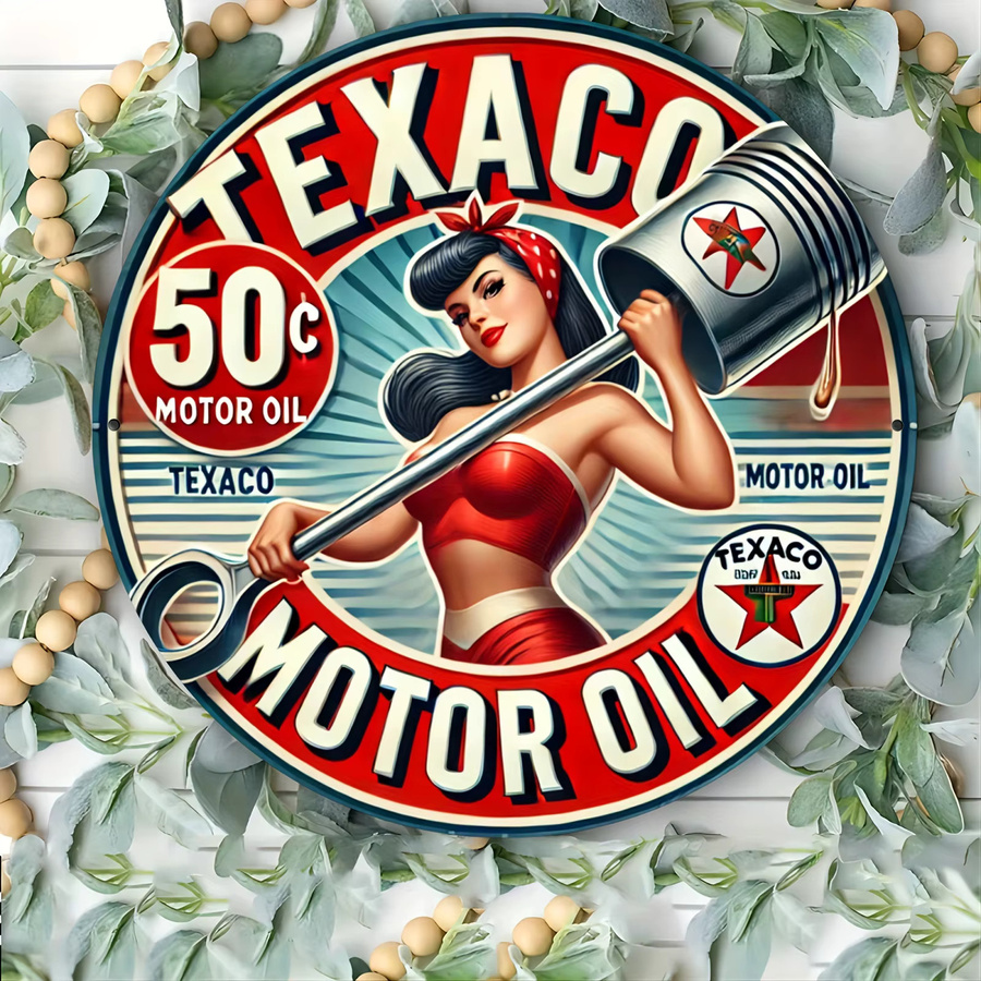 Vintage Texaco Tankstelle Metallwandkunst aus Aluminium, mehrfarbig, B: 20 cm, H: 20 cm - Bild 4