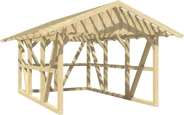 Skan Holz Carport Schwarzwald aus Fichtenholz mit Satteldach, Dachlattung und Rückwand in Natur - Bild 1