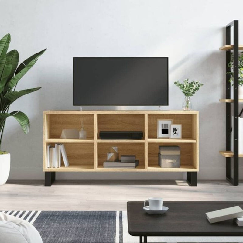VIDAXL TV-Schrank in Sonoma-Eiche Natur im Industrial- und Skandinavischen Design aus Holzwerkstoff und Metall, B/T/H: 103,5 x 30 x 50 cm - Bild 1