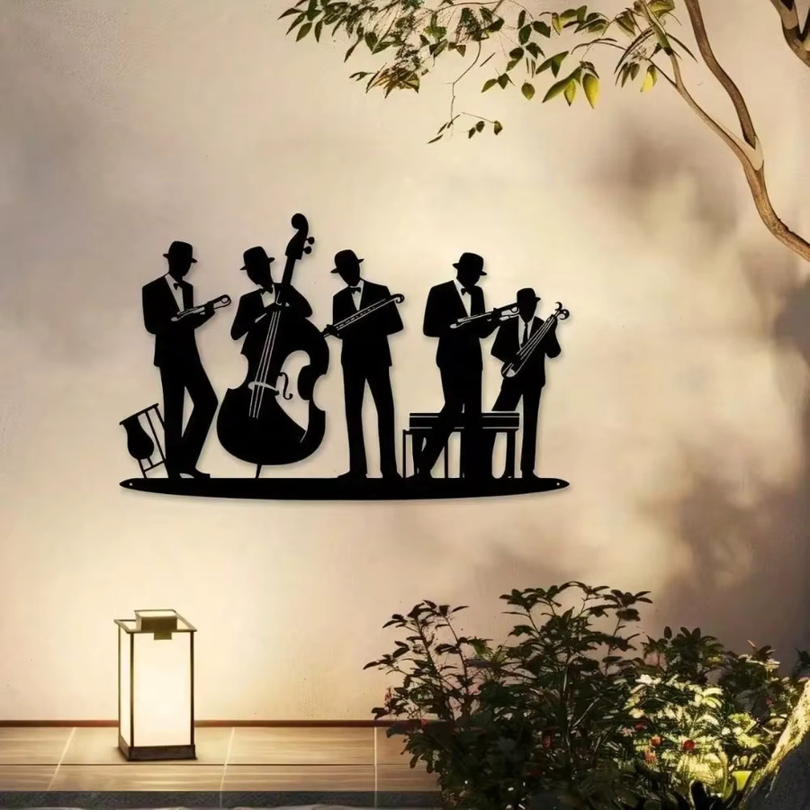 LAOMI Vintage Jazz Band Metall-Wandkunst aus Eisen in Schwarz als abstrakte Musik-Dekoration - Bild 3