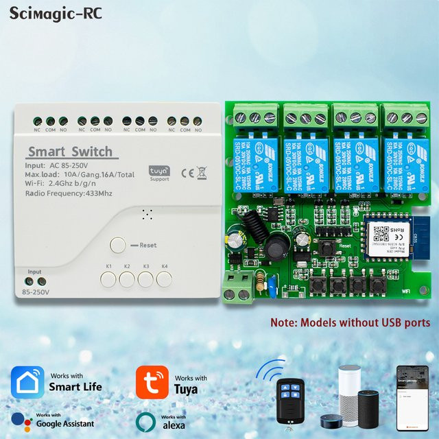 Tuya Smart Wifi Relais Modul 4 Kanal mit Timer und RF433 Funksteuerung, kompatibel mit Alexa, 10A 2200W - Bild 1