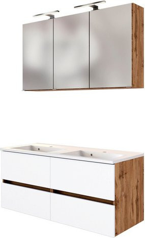 HELD MÖBEL Doppel-Waschtisch-Set LUCCA in Weiss, 7-teilig, modern und wandmontiert, B: 120,0 cm, H: 66,0 cm, T: 46,5 cm - Bild 1