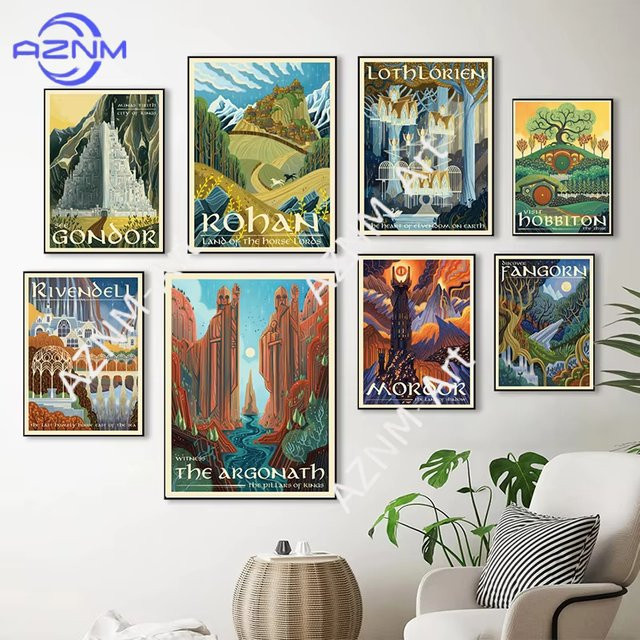 KAYOU Leinwandbild Mittelerde-Landschaft LOTR Poster Wandkunst Mehrfarbig - Bild 1