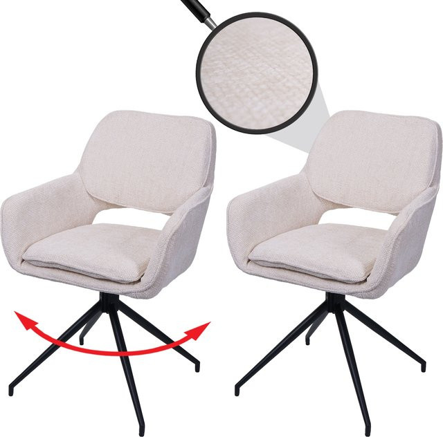 2er-Set MCW Esszimmerstuhl N74 mit Auto-Return Funktion aus Stoff Chenille in Beige - Bild 1