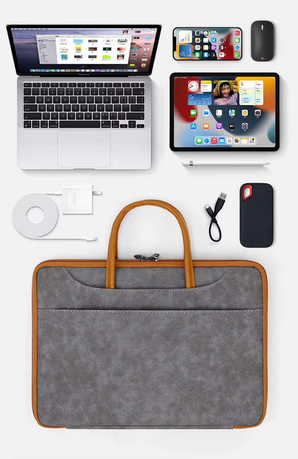 Acoki Laptoptasche aus Leder für 13,3 und 14 Zoll, Schutzhülle für MacBook Air 13 M1/M2, MacBook Pro 13/14 und Surface Laptop 3/4, Farbe: Grau - Bild 3
