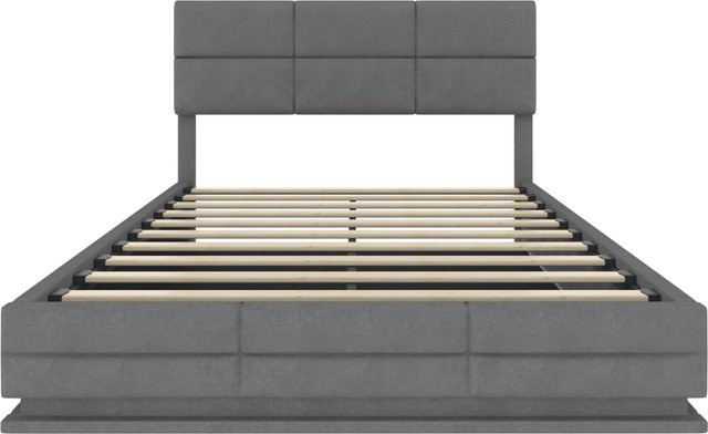 okwish Polsterbett Grau mit LED-Beleuchtung, USB-Anschluss und Hydraulik-Stauraum, B/T: 140 x 200 cm - Bild 1