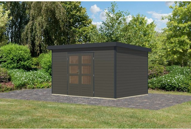 Karibu Gartenhaus Domingo 7 B in Terragrau/Anthrazit, modernes Holzgartenhaus, H x B x T: 240 x 219 x 360 cm - Bild 1