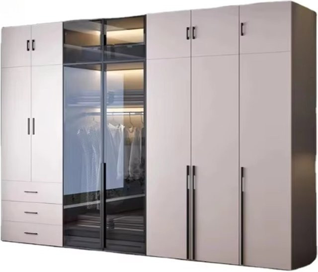 fgFactory Maßgefertigter Kleiderschrank für das Schlafzimmer mit Glastüren, modernem Design und integrierter Beleuchtung in Weiß Matt - Bild 1