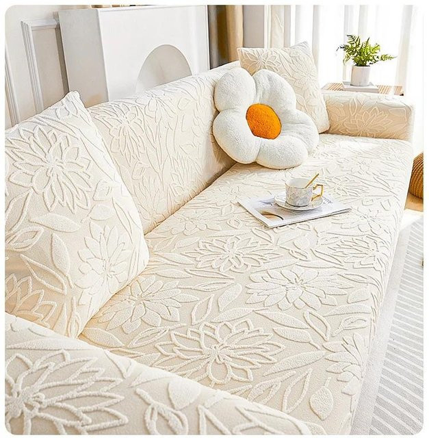 Verdickter und rutschfester Sofabezug in Weiß mit Streifenmuster, elastischer Jacquard-Bezug für Sessel und Couch, B/H: 70 x 90 cm - Bild 1