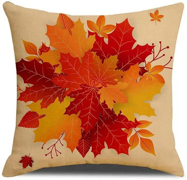 JMG Clothing Kissenbezug mit herbstgelbem Ahornblatt-Print aus Kurzplüsch, B/T: 35 x 35 cm, Farbe: Gelb/Beige - Bild 1