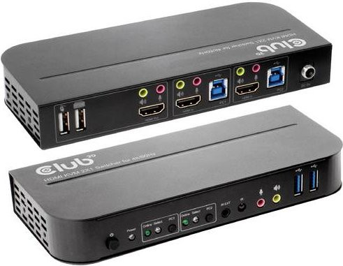 Club3D KVM-Switch HDMI 4K UHD mit Fernbedienung, 2 x KVM/Audio, Schwarz - Bild 2