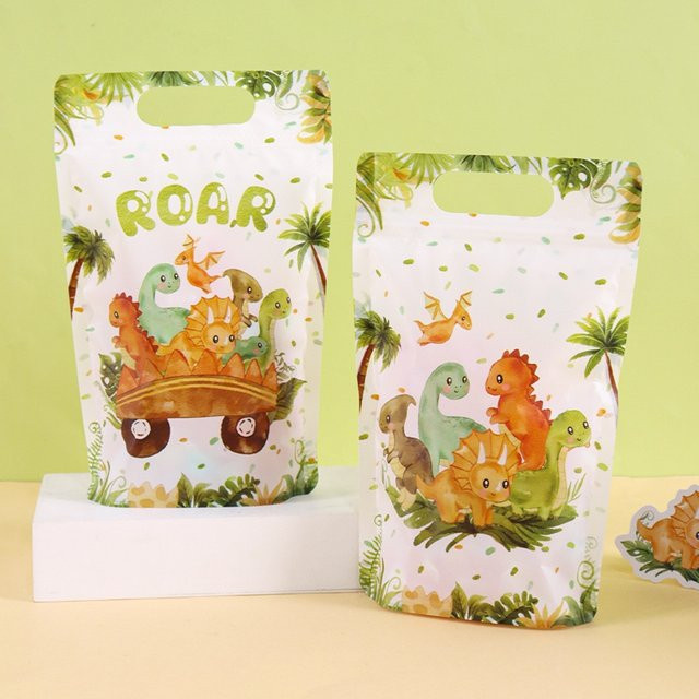 Dschungel-Dinosaurier Geschenktüten für deine Geburtstagsparty, bunte Süßigkeitentüten und Keksverpackungstüten als Party-Zubehör, 10/20 Stück - Bild 1