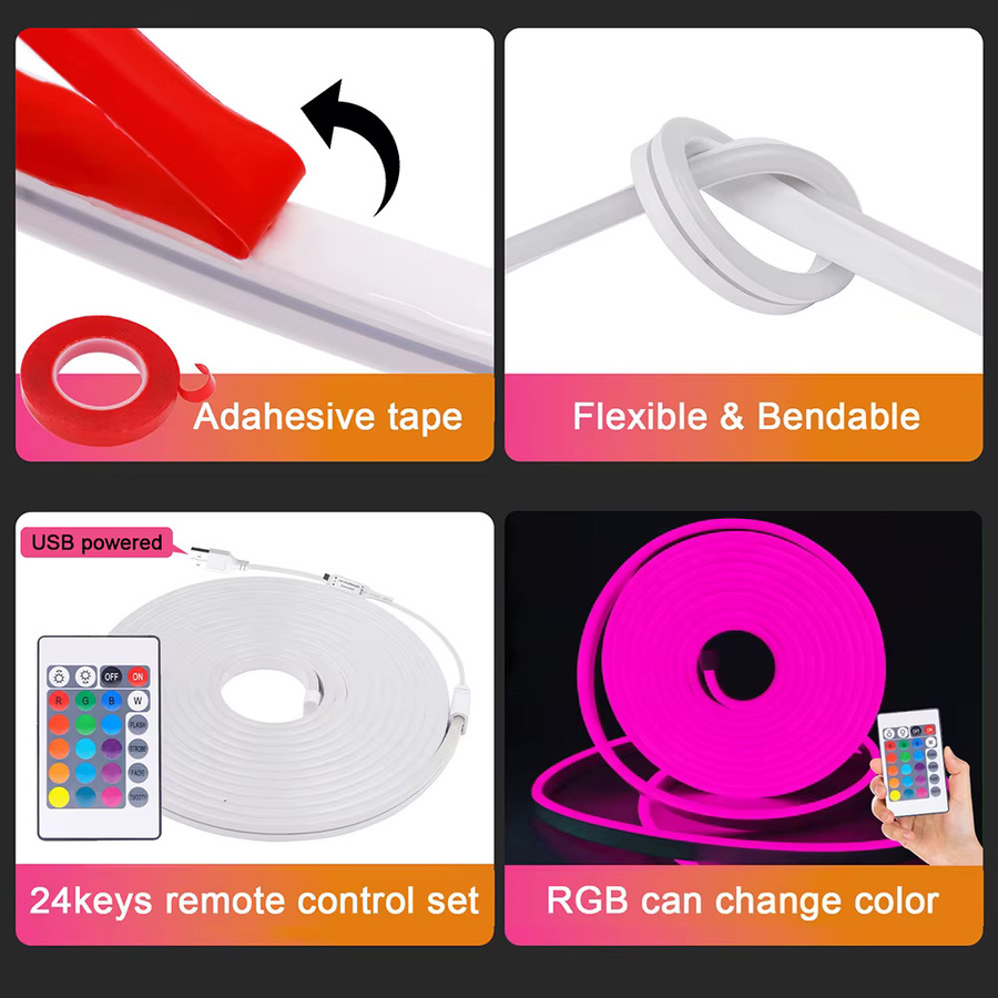 KISUFU RGB LED Neon-Flex Lichtstreifen mit Fernbedienung, USB-Anschluss, Multicolor, Wasserdicht und Selbstklebend - Bild 5